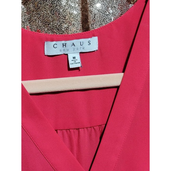 Chaus New York Red Flowy Blouse. Size Medium. Red. Elastic gathered hem - Picture 3 of 7